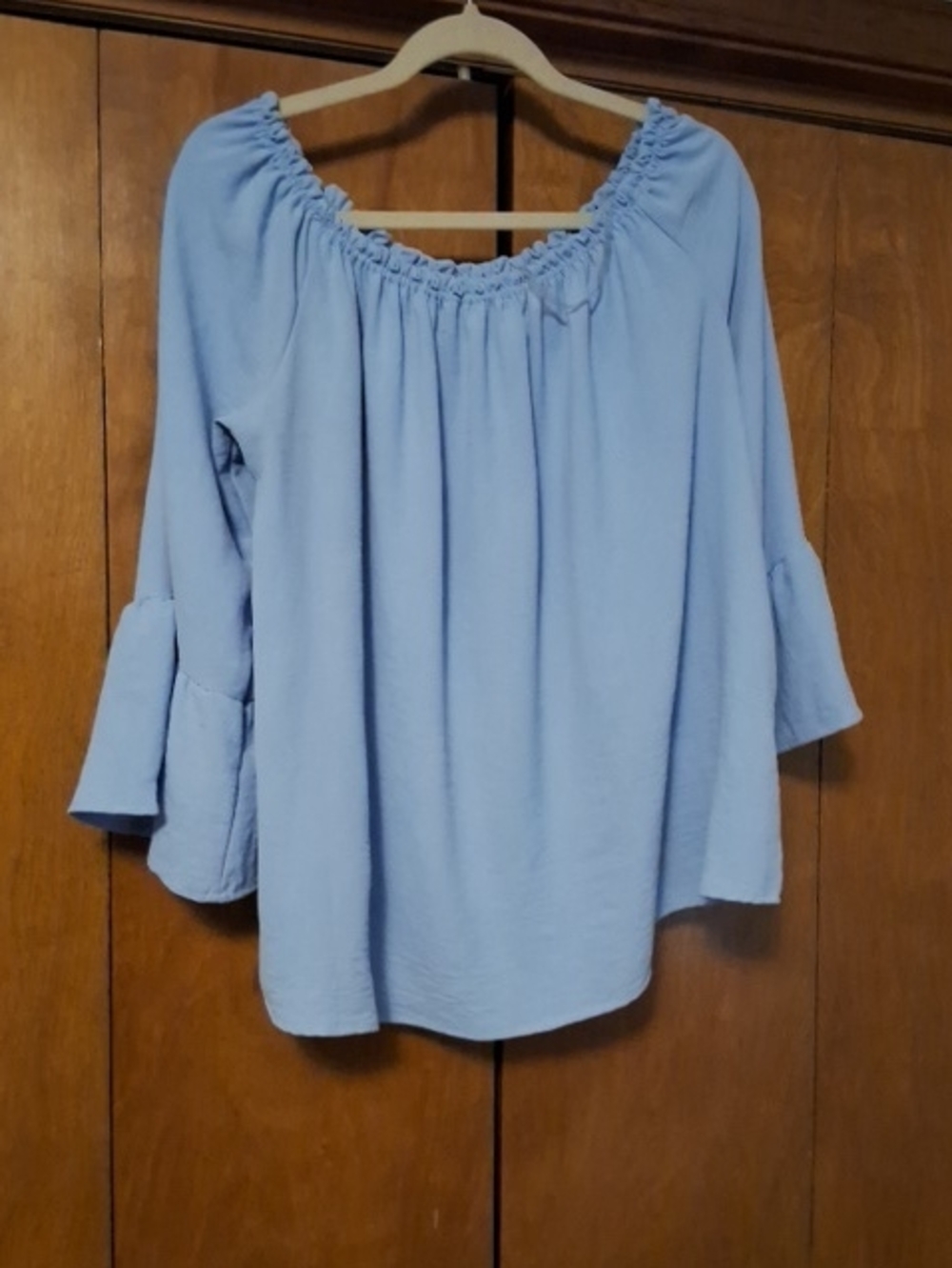 Light Blue Off-Shoulder Bell Sleeve Tunic